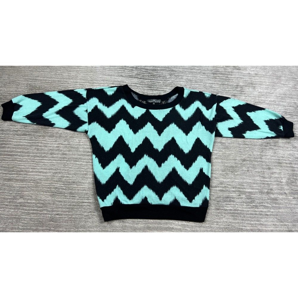Almost Famous Sweater Women M Mint Green Black Chevron Lace Back Dolman Pullover